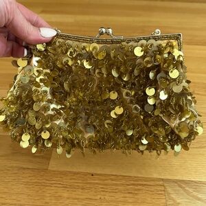 Gold Beaded Evening Bag with Chain Strap